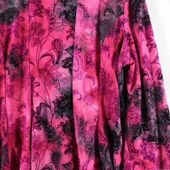 SAMI & JO Boho Burnout Tunic Top Plus Size 3X Pink Black Bell Sleeve Blouse - Picture 6 of 13